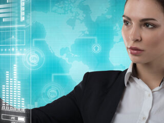 Woman using a high tech interface
