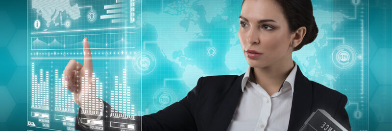 Woman using a high tech interface