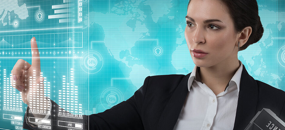 Woman using a high tech interface